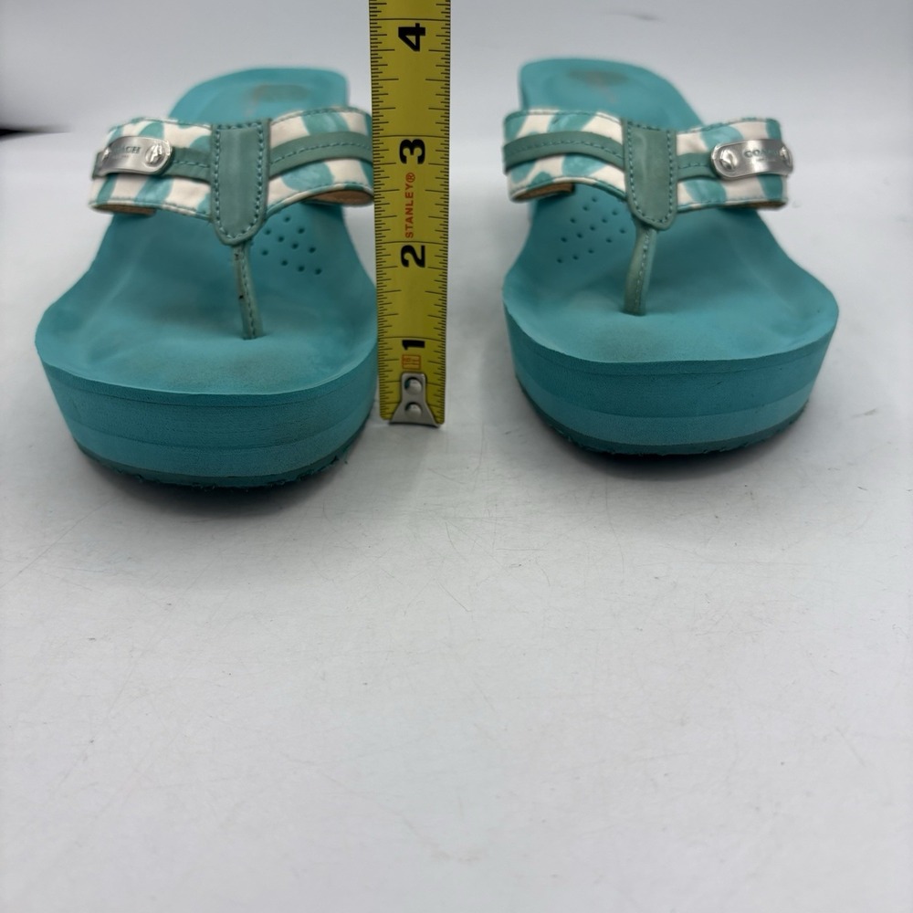 Coach Sandals Womens Size 8.5 B Jaden Wedge Heel Teal Cushioned Leather Straps - Picture 5 of 12